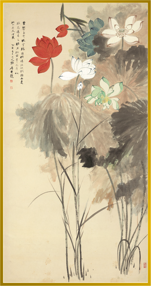 楚如画 荷花圖 风水画PT00027 : 彩色荷花